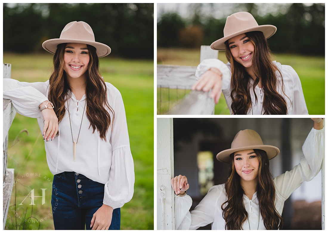 Fab Fall Fashion Ideas For Girls | Stylish Hat and Flowy White Blouse | Photographed by the Best Tacoma, Washington Senior Photographer Amanda Howse Photography