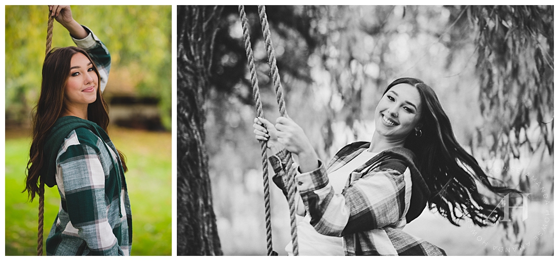 Cute Poses With Rope Swings | Senior Photos in Green Park | Photographed by the Best Tacoma, Washington Senior Photographer Amanda Howse Photography