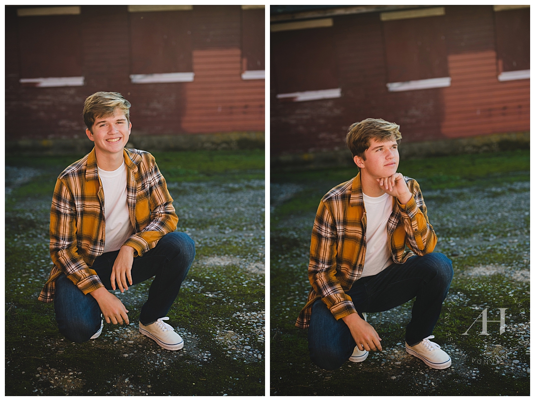 Poses With Ft. Stilly Silo | Fall Flannel Outfits For Senior Guys | Photographed by the Best Tacoma Washington Senior Photographer Amanda Howse Photography