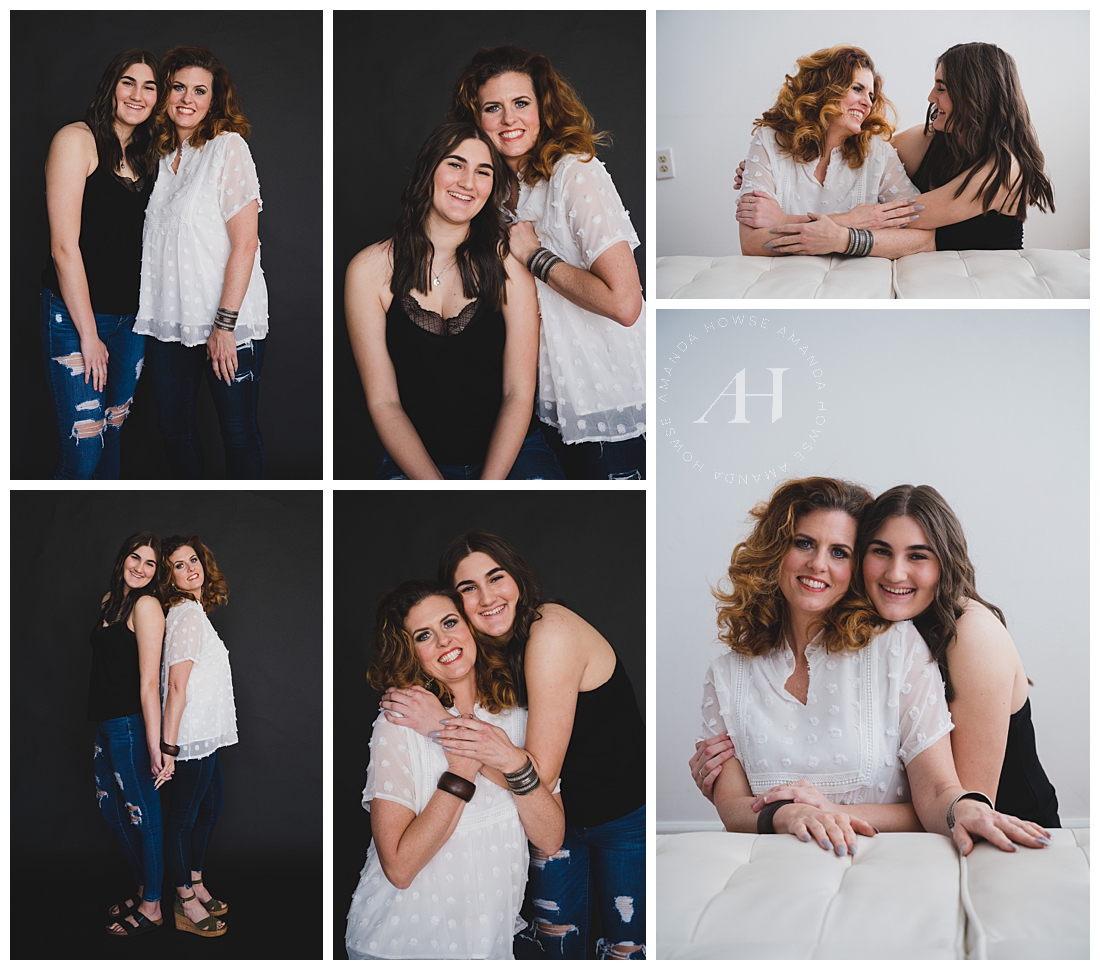 Mom and Daughter Studio Portraits in Tacoma | Black and White Outfits Ideas For Mothers and Daughters | Photographed by the Best Tacoma Washington Senior Photographer Amanda Howse Photography