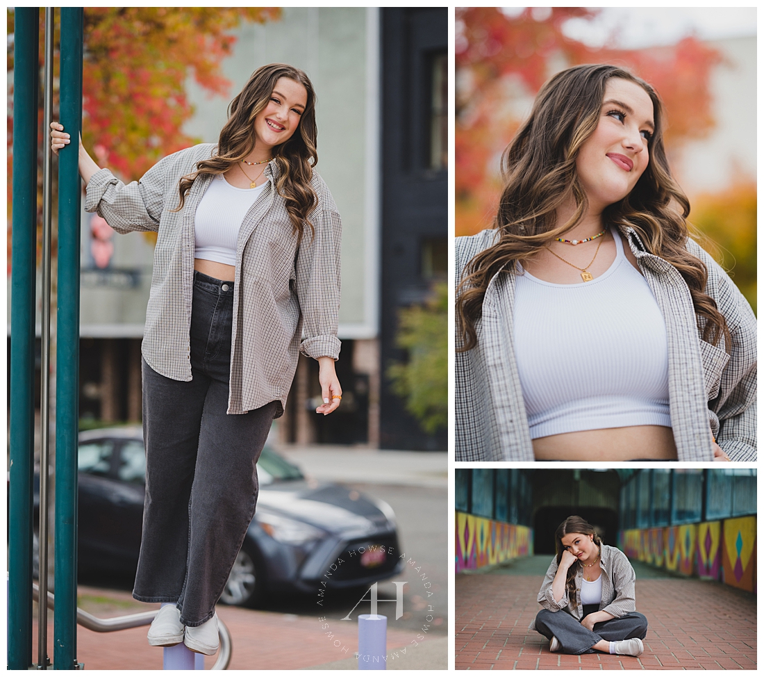 Fun Downtown Tacoma Portrait Ideas | Flannel and Black Jeans Outfit | Photographed by the Best Tacoma, Washington Senior Photographer Amanda Howse Photography