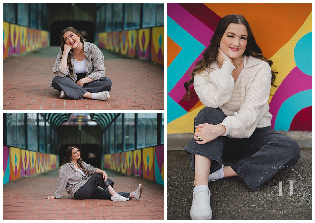 Senior Pictures with Downtown Artwork | PNW Senior Portraits. Tacoma, Washington | Photographed by the Best Tacoma, Washington Senior Photographer Amanda Howse Photography