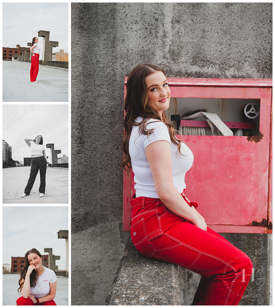 Urban Senior Pics For NYU Student | Bright Red Dickies Carpenter Pants, Rooftop Senior Pics | Photographed by the Best Tacoma, Washington Senior Photographer Amanda Howse Photography
