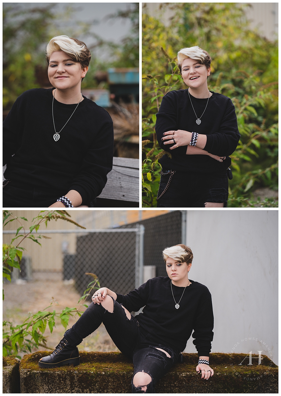  Rocker Vibe Senior Portraits | All Black Outfit with Ripped Jeans and Bracelets | Photographed by the Best Tacoma, Washington Senior Photographer Amanda Howse Photography