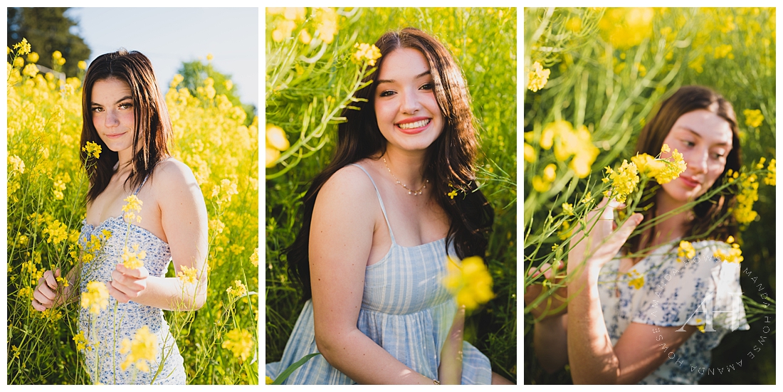 High School Model Team girls in Field of Yellow Flowers | Cute Model Team Shoot Ideas For Warm Weather | Photographed by the Best Tacoma, Washington Senior Photographer Amanda Howse Photography