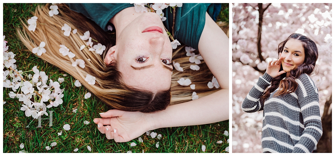 Artsy Spring Model Team Sessions with Flower Petals | Cute Flowers in Hair Posing Ideas | Photographed by the Best Tacoma, Washington Senior Photographer Amanda Howse Photography