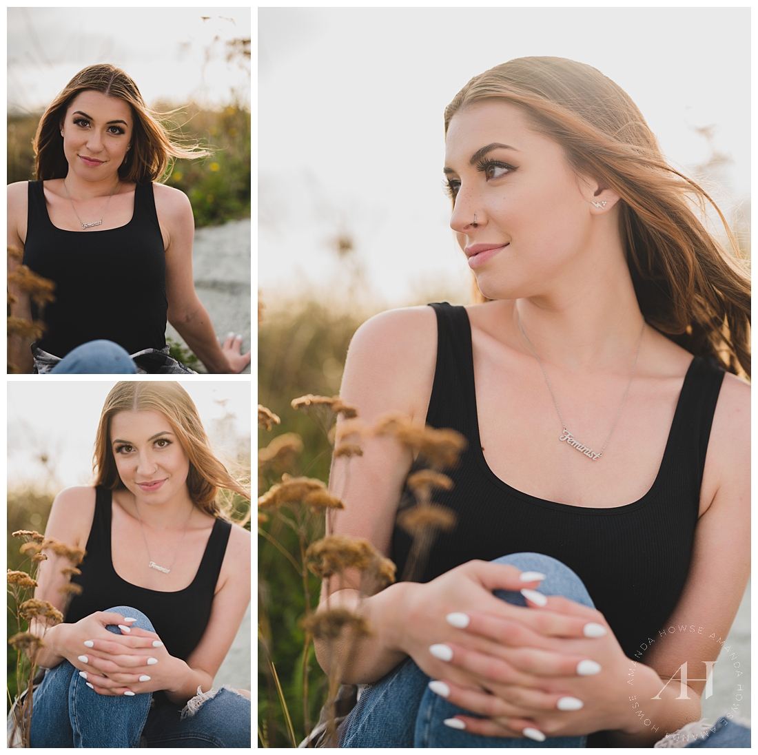 Golden Hour Senior Portraits by the Beach | Feminist Necklace | Photographed by the Best Tacoma, Washington Senior Photographer Amanda Howse Photography