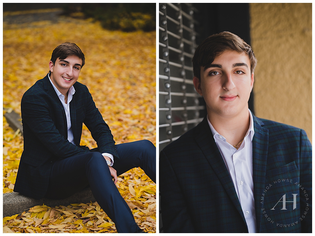 Senior Photos in Fall Leaves | High School Guy Portraits | Photographed by the Best Tacoma, Washington Senior Photographer Amanda Howse Photography