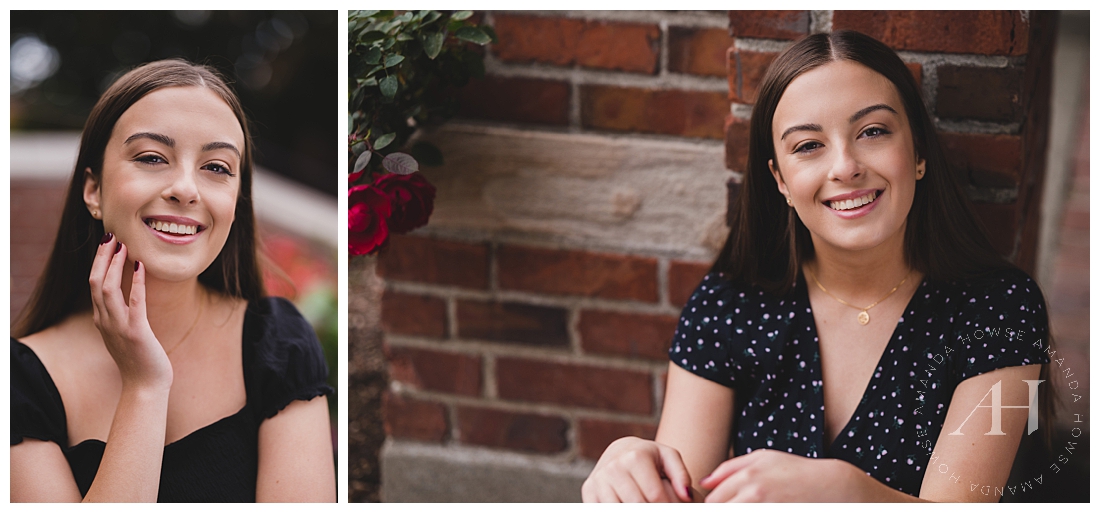 Close-Up Senior Shots with Brick Wall Backdrop and Roses | Photographed by the Best Tacoma, Washington Senior Photographer Amanda Howse Photography