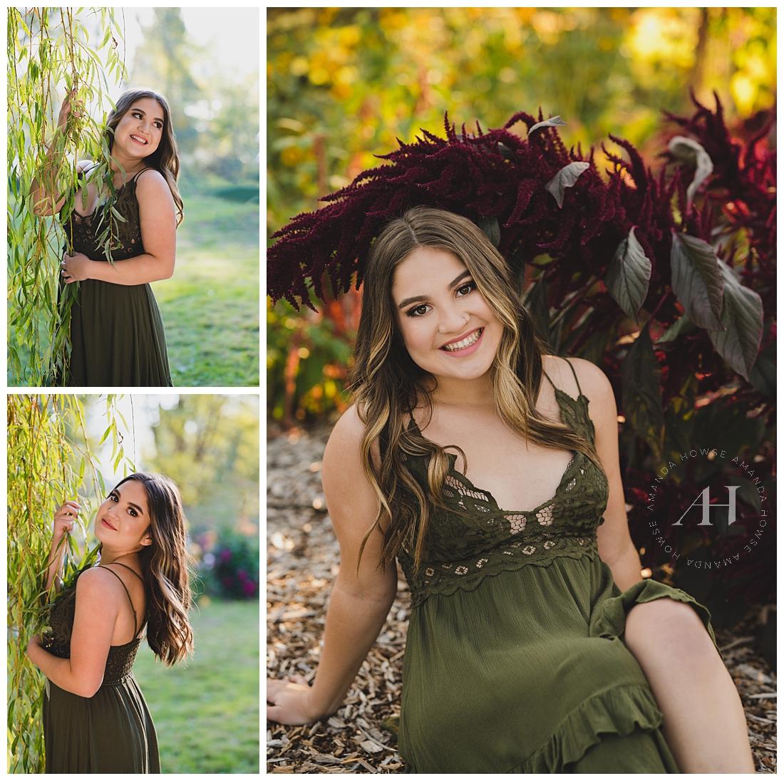 Outdoor Fall Colored Senior Portraits | Cute Green Summer Dress | Photographed by the Best Tacoma, Washington Senior Photographer Amanda Howse Photography