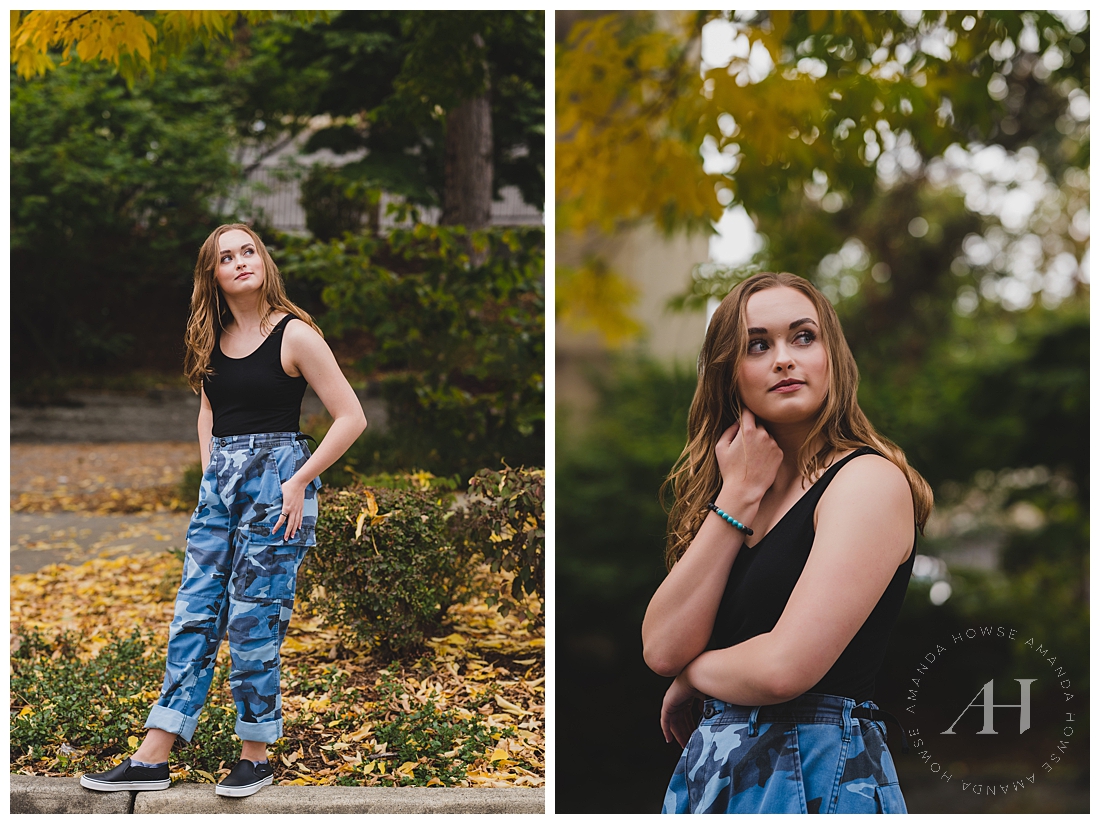 Fall Senior Portraits in Washington | Cargo Pants and Black Tank Top | Photographed by the Best Tacoma, Washington Senior Photographer Amanda Howse Photography