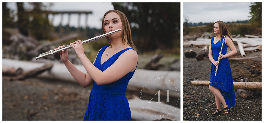 Musical Prop Ideas For Seniors | Flute, Beachy Senior Portraits | Photographed by the Best Tacoma, Washington Senior Photographer Amanda Howse Photography