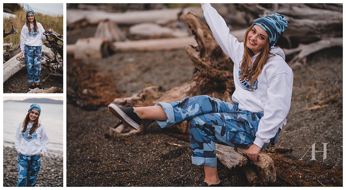 PNW Beach Senior Portraits | Blue Beany and Cargo Pants | Photographed by the Best Tacoma, Washington Senior Photographer Amanda Howse Photography
