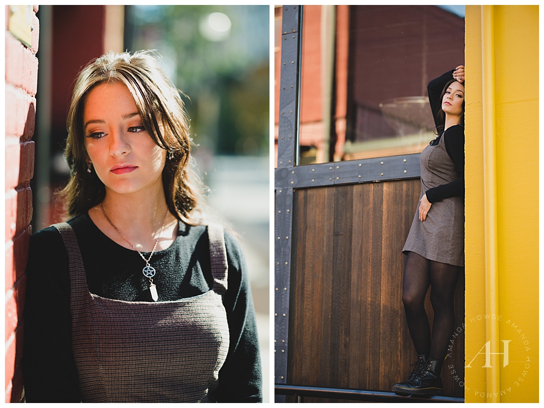 Early October Senior Portraits | Yellow Wall with Wooden Door | Photographed by the Best Tacoma, Washington Senior Photographer Amanda Howse Photography