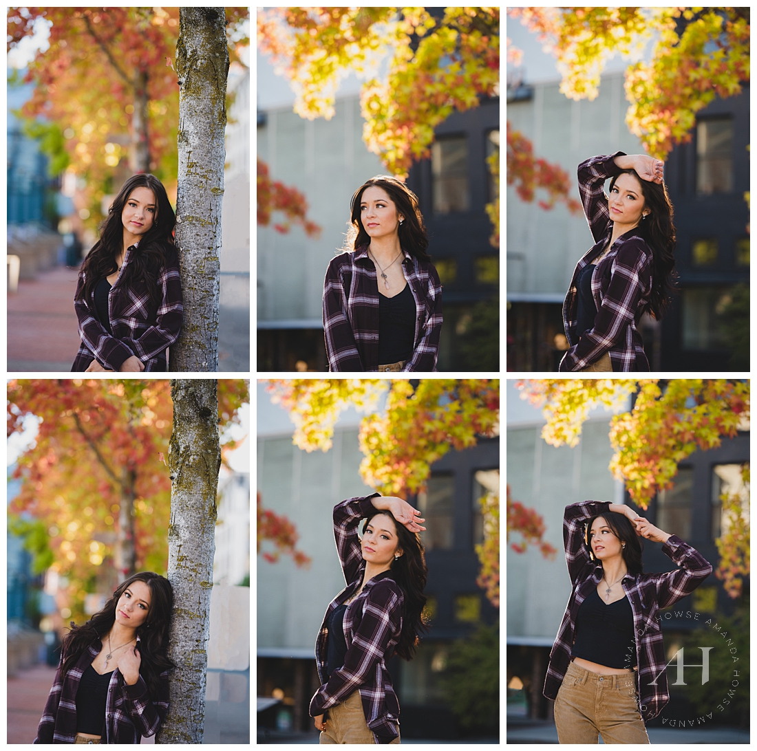 Fall Photo Collage with Colored Leaves | Cute Fall Flannel Fit Ideas | Photographed by the Best Tacoma, Washington Senior Photographer Amanda Howse Photography