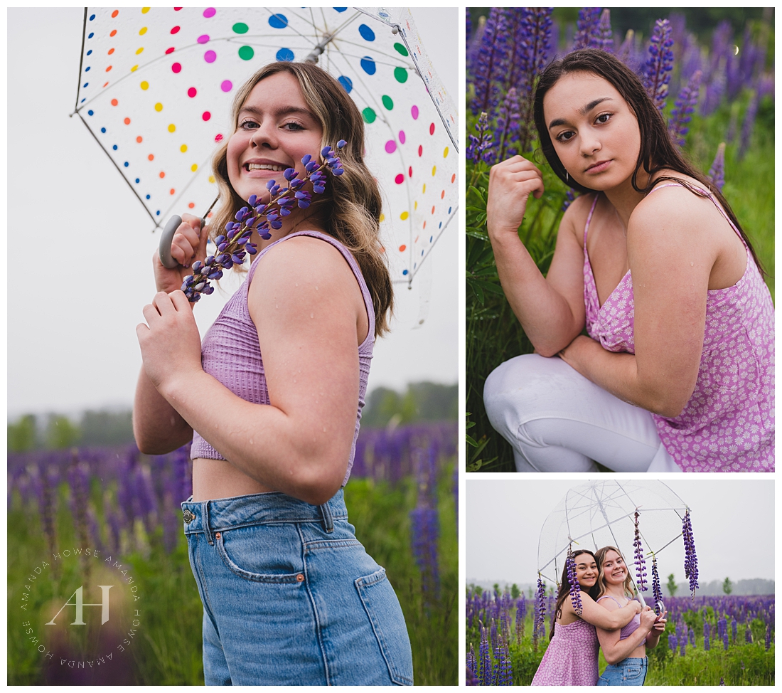 Rainy Day High School Photographs with Polka Dot Umbrella | Photographed by the Best Tacoma, Washington Senior Photographer Amanda Howse Photography