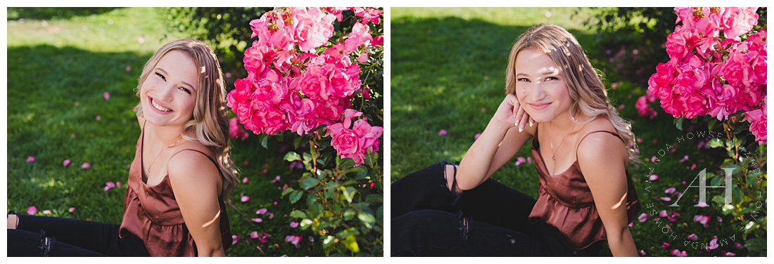 Springtime Senior Portraits with Hot Pink Flowers | 2022 Seniors | Photographed by the Best Tacoma, Washington Senior Photographer Amanda Howse Photography