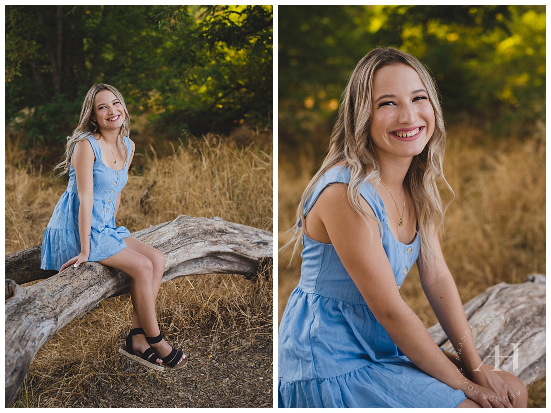 Rustic Summer Portraits For High Schoolers | Blue Sun Dress Outfit Ideas | Photographed by the Best Tacoma, Washington Senior Photographer Amanda Howse Photography