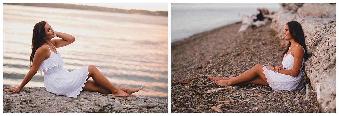 Relaxed Beach Poses For Sunset Senior Portraits | Browns Point Beach | Photographed by the Best Tacoma, Washington Senior Photographer Amanda Howse Photography