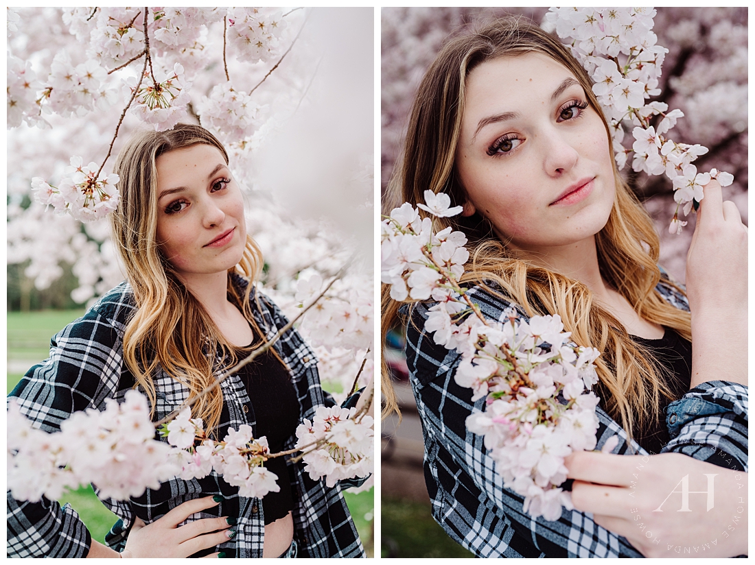 Bright and Sunny AHP Portraits with Cherry Blossoms | Photographed by the Best Tacoma, Washington Senior Photographer Amanda Howse Photography