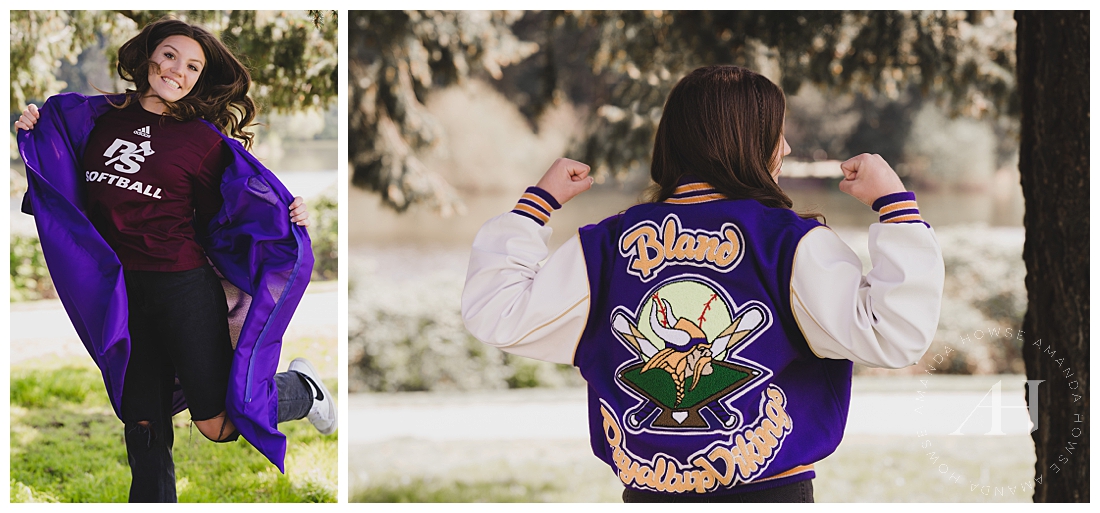 Cute Pose Ideas with Cap and Gown and Letterman Jacket | Photographed by the Best Tacoma, Washington Senior Photographer Amanda Howse Photography