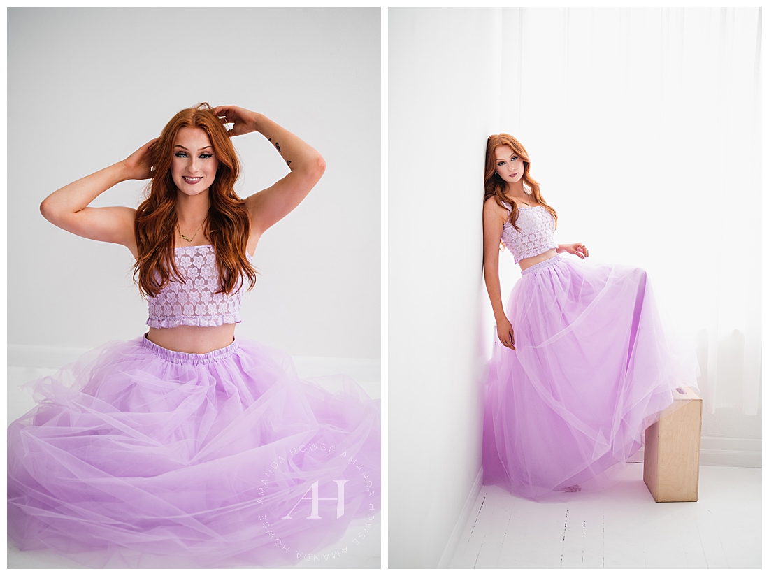 Redhead Model Shoot With Lilac Skirt | PNW Models | Photographed by the Best Tacoma, Washington Senior Photographer Amanda Howse Photography