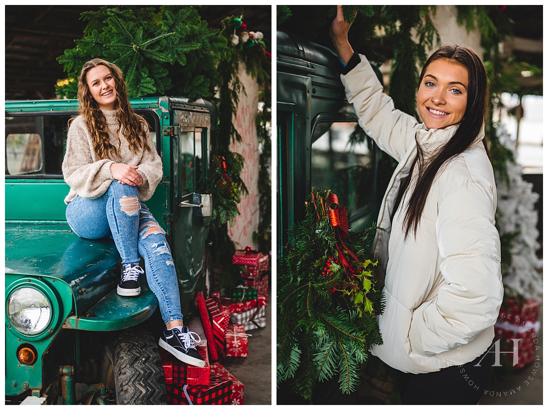 Cute Pose Ideas With Christmas Truck | Photographed by the Best Tacoma, Washington Senior Photographer Amanda Howse Photography