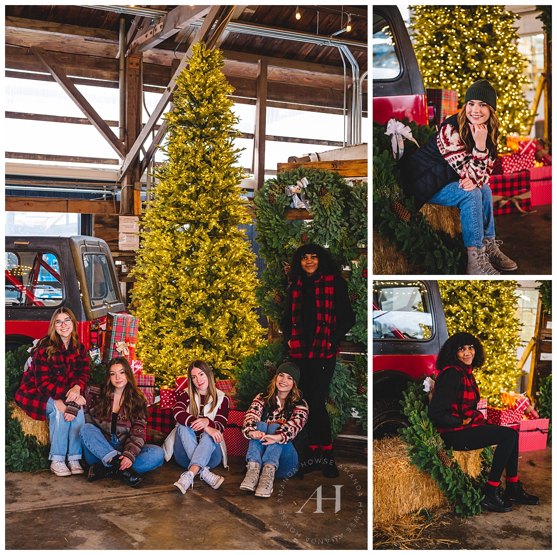 Senior Portraits Group Shot at Large Christmas Tree | Photographed by the Best Tacoma, Washington Senior Photographer Amanda Howse Photography
