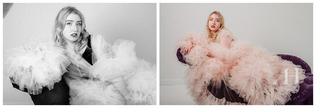 Glamour Styled Studio Shoot with Pink Tule Robe | Photographed by Tacoma's Best Photographer Amanda Howse