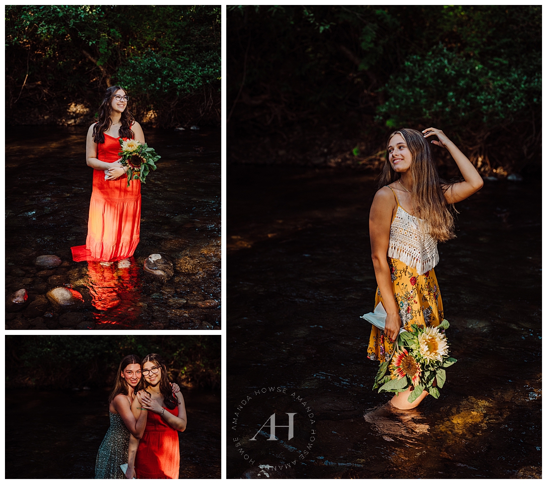 Summertime River Portraits with Sunflowers | Photographed by the Best Tacoma, Washington Senior Photographer Amanda Howse Photography