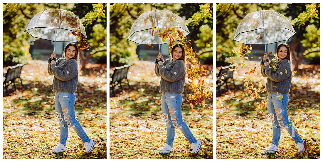 TikTok Portraits with Umbrella and leaves Trend | Photographed by the Best Tacoma, Washington Senior Photographer Amanda Howse Photography