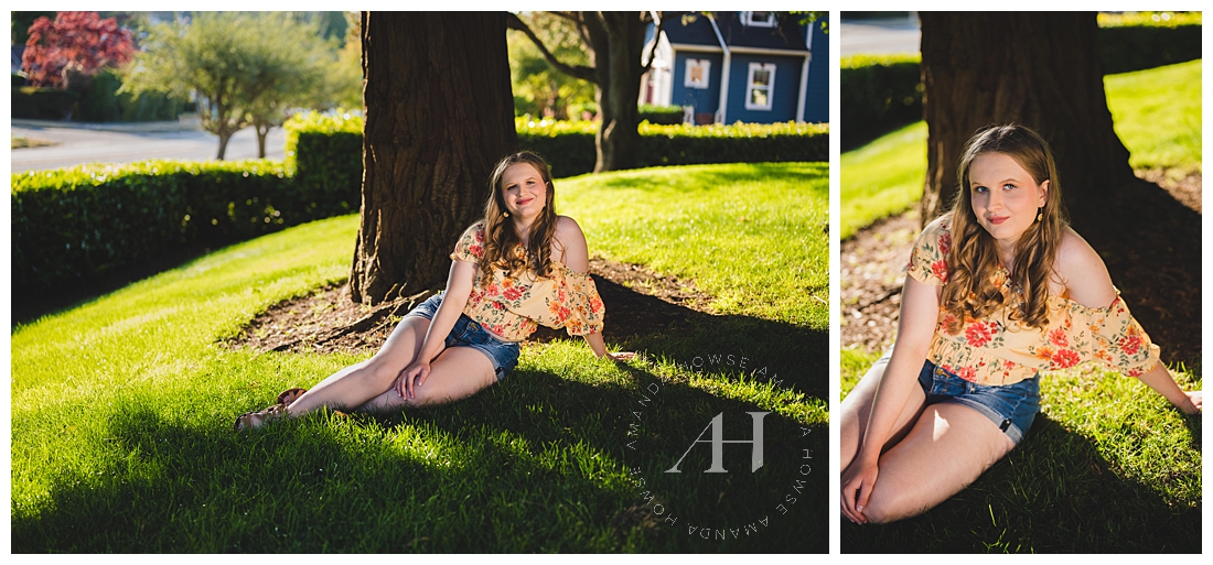 Senior Portraits on the Grass in the Summer Sunshine | Photographed by the Best Tacoma, Washington Senior Photographer Amanda Howse Photography