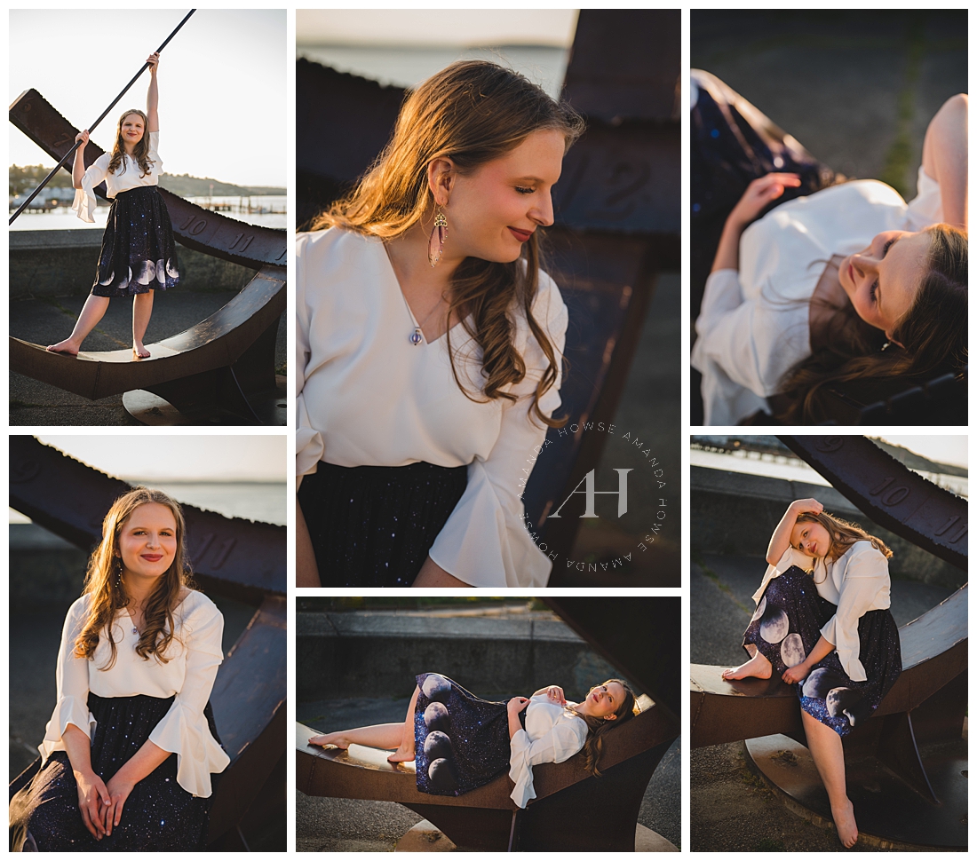 Creative and Fun Senior Pose Ideas with Park Art Work | Photographed by the Best Tacoma, Washington Senior Photographer Amanda Howse Photography
