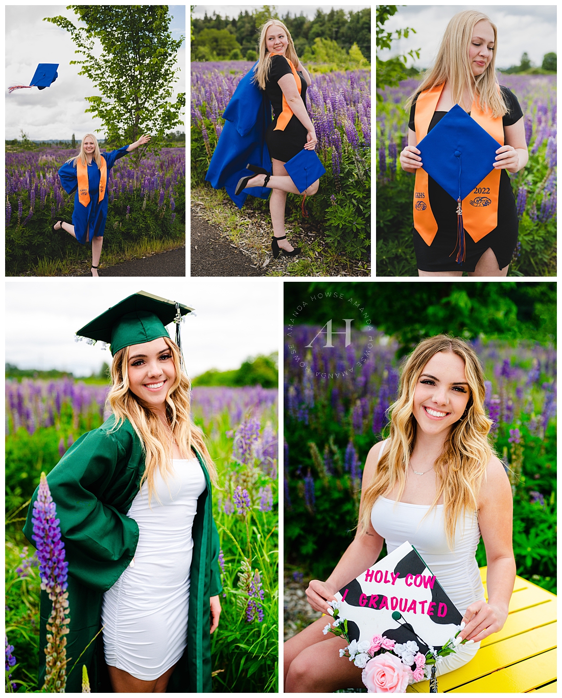 Personalized Cap and Gown Portraits in Outdoor Flower Fields | PNW Senior Portrait Session | Photographed by the Best Tacoma Senior Portrait Photographer Amanda Howse