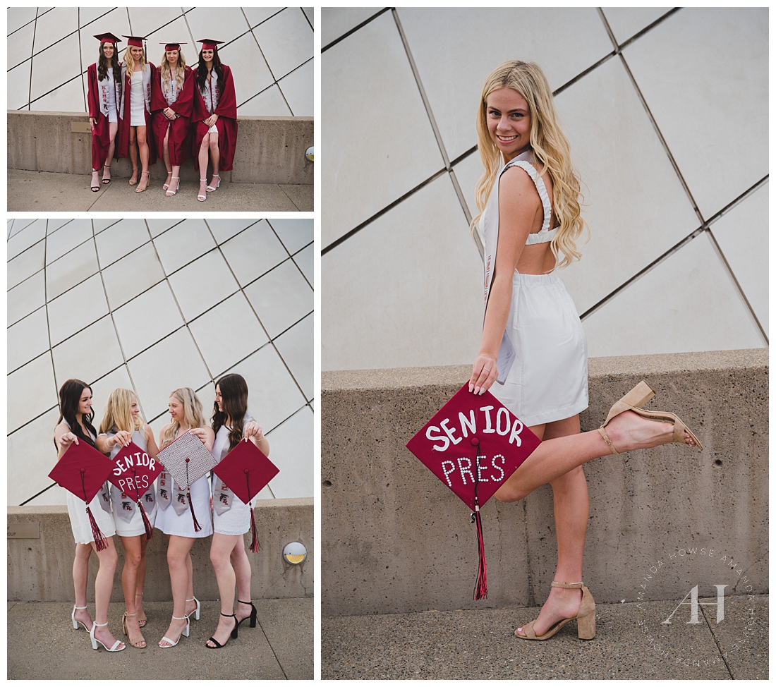 White Dress Sorority Museum of Glass Senior Portraits For HS Girls | How to Celebrate Graduation, Cute BFF Graduation Portraits | Photographed by the Best Tacoma Senior Photographer Amanda Howse