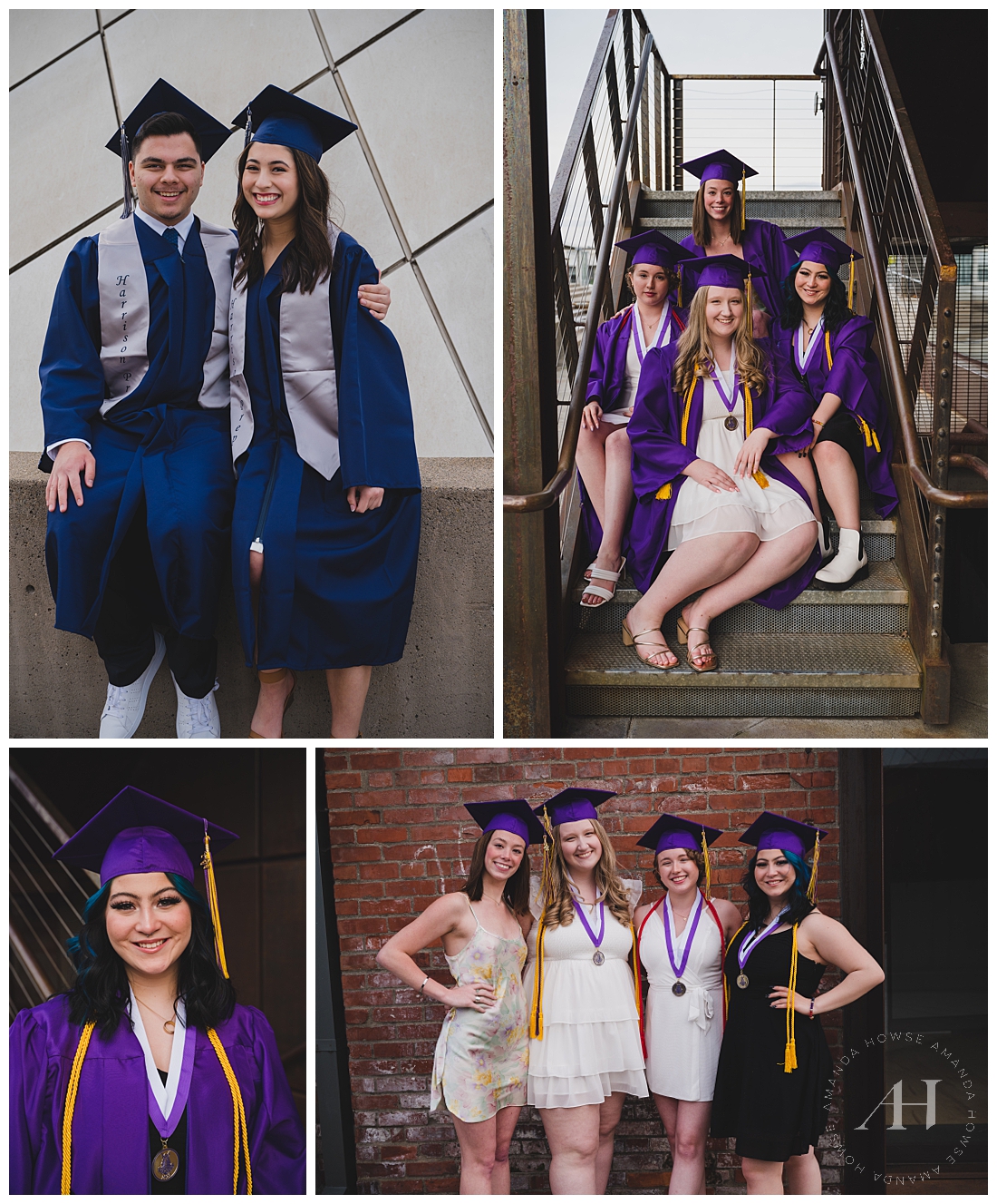 Tacoma Museum of Glass Group Senior Portraits | Modern Cap and Gown Portraits in Tacoma, How to Celebrate Graduation, Cute BFF Graduation Portraits | Photographed by the Best Tacoma Senior Photographer Amanda Howse