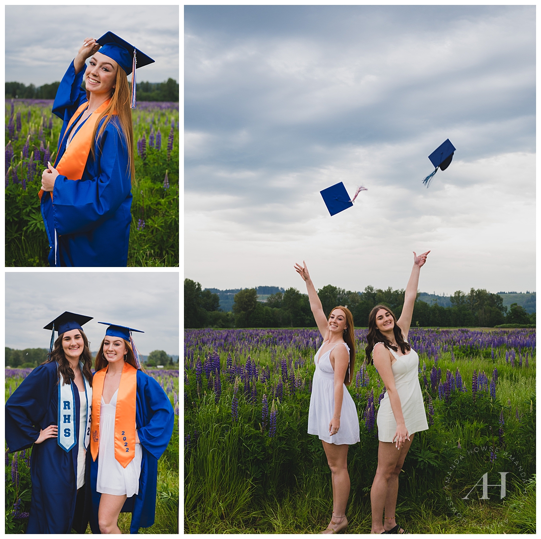 Individual Senior Portraits in a Lupine Field | Graduation Portraits with the AHP Model Team, Cap and Gown Portrait Inspiration, Hair and Makeup Ideas for Graduation | Photographed by the Best Tacoma Senior Portrait Photographer Amanda Howse