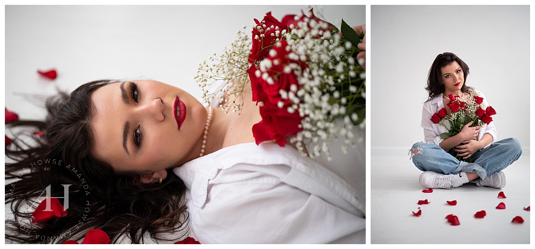 Trendy Red Roses Portrait Session with AHP Senior Model | Amanda Howse Photography
