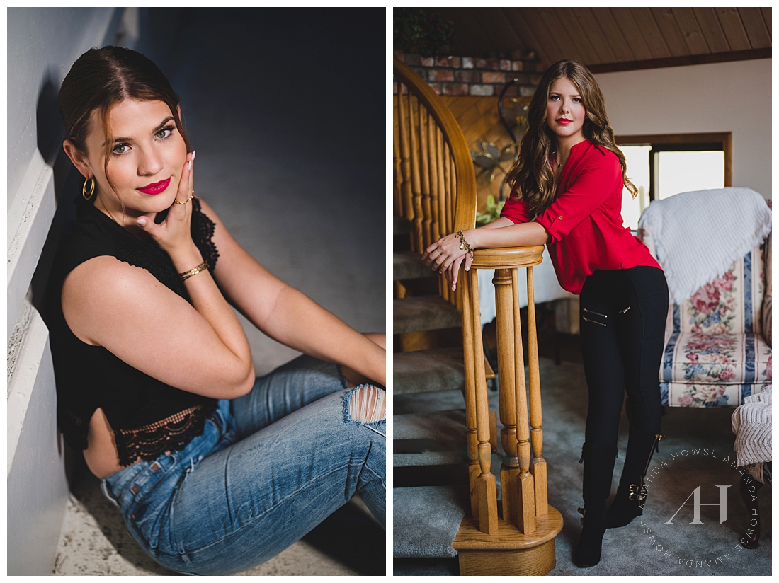 Cute Indoor Senior Portraits in Family Home | Tips For Picking the Perfect Location For Your Senior Photos | Photographed by the Best Tacoma Senior Portrait Photographer Amanda Howse