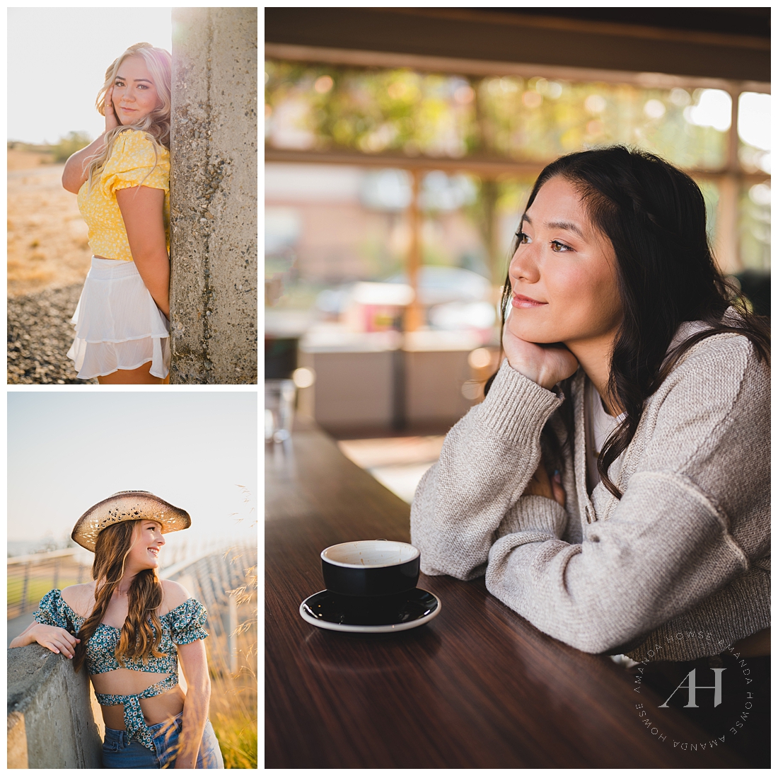 Sunny Senior Portrait Pose Ideas For Any Location | Coffee House Senior Portraits | Photographed by the Best Tacoma Senior Portrait Photographer Amanda Howse