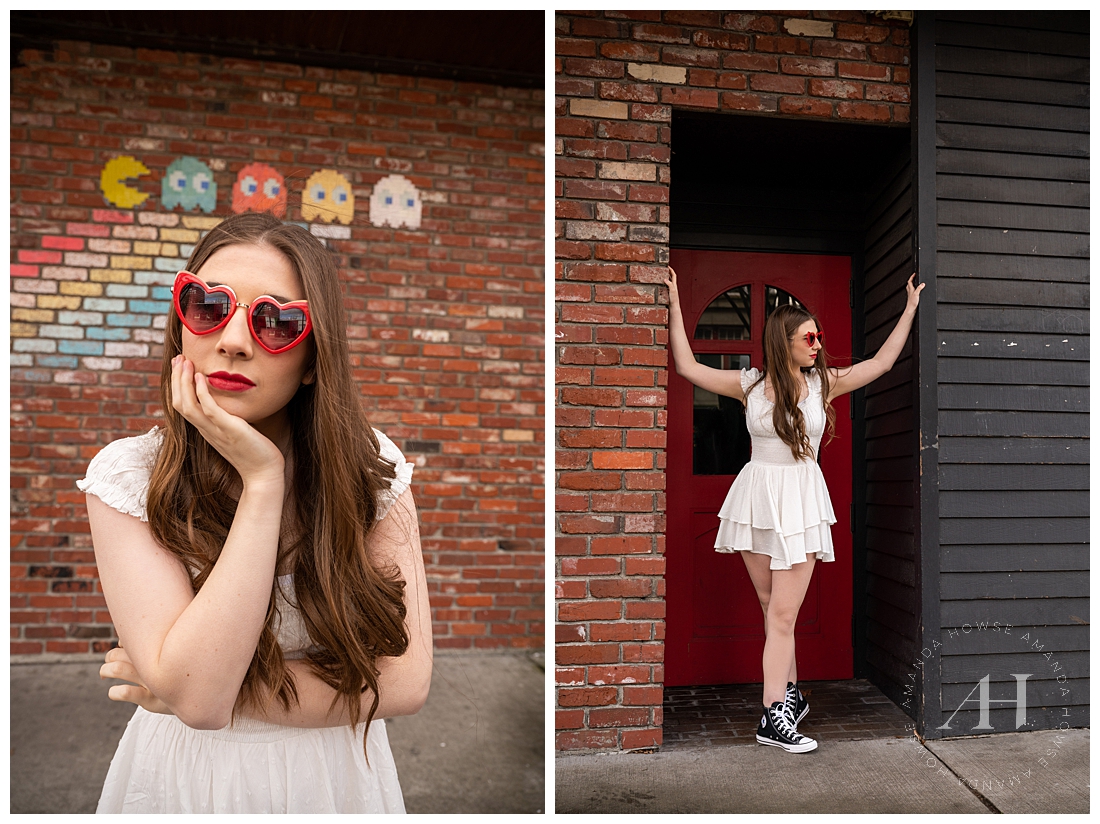 Chucks and White Dress Outfit Inspo For Senior Portraits | Dorky's Arcade Parlor | Photographed by the best Tacoma, Washington Senior Photographer Amanda Howse