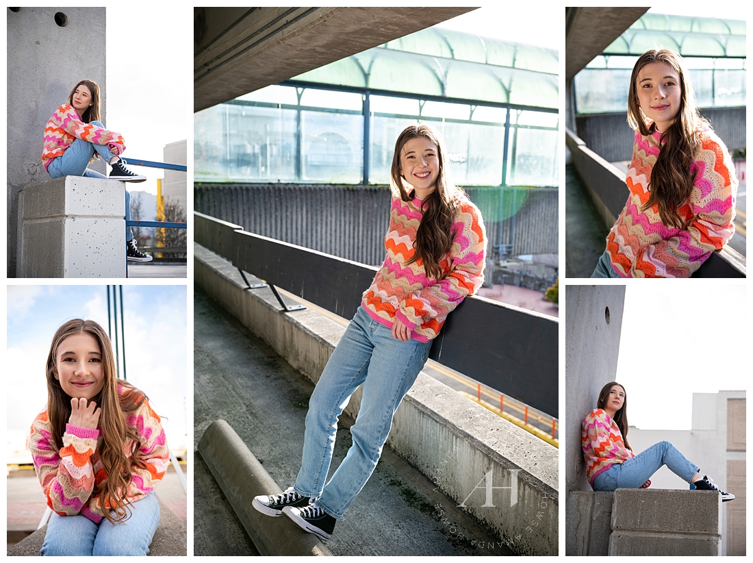 Rooftop Senior Portraits in Downtown Tacoma | How to style jeans for senior portraits, modern and cozy portraits | Photographed by the best Tacoma, Washington Senior Photographer Amanda Howse