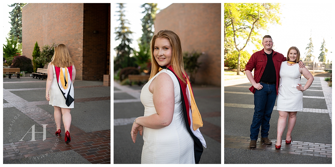 White Dress Graduation Outfits For Grad School Celebrations | Photographed by the Best Tacoma, Washington Senior Photographer Amanda Howse Photography