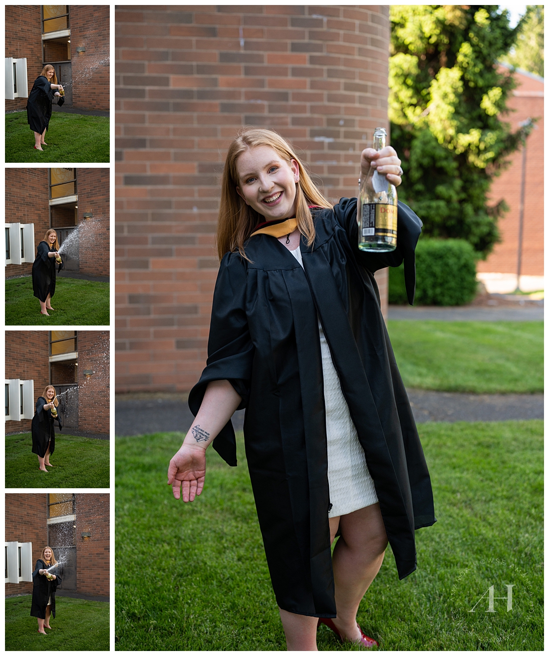 Pop Champagne Master's Grad Portrait Ideas | Photographed by the Best Tacoma, Washington Senior Photographer Amanda Howse Photography