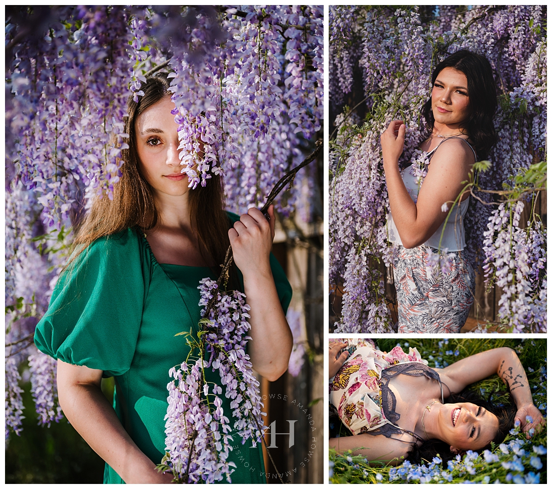Magical Wisteria Photoshoot with AHP Model Team | Teal and Purple Outfit Ideas | Photographed by the Best Tacoma, Washington Senior Photographer Amanda Howse Photography