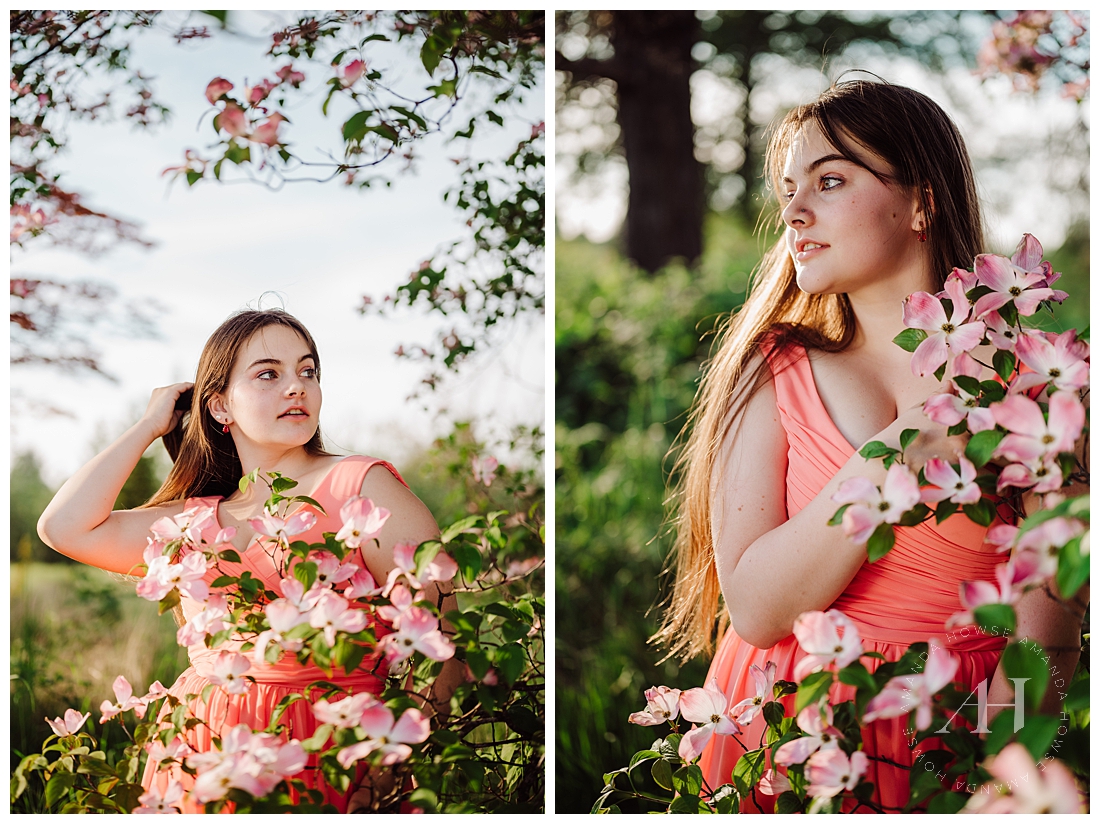 Whimsical Nature Portraits with Light Pink Flowers | Photographed by the Best Tacoma, Washington Senior Photographer Amanda Howse Photography