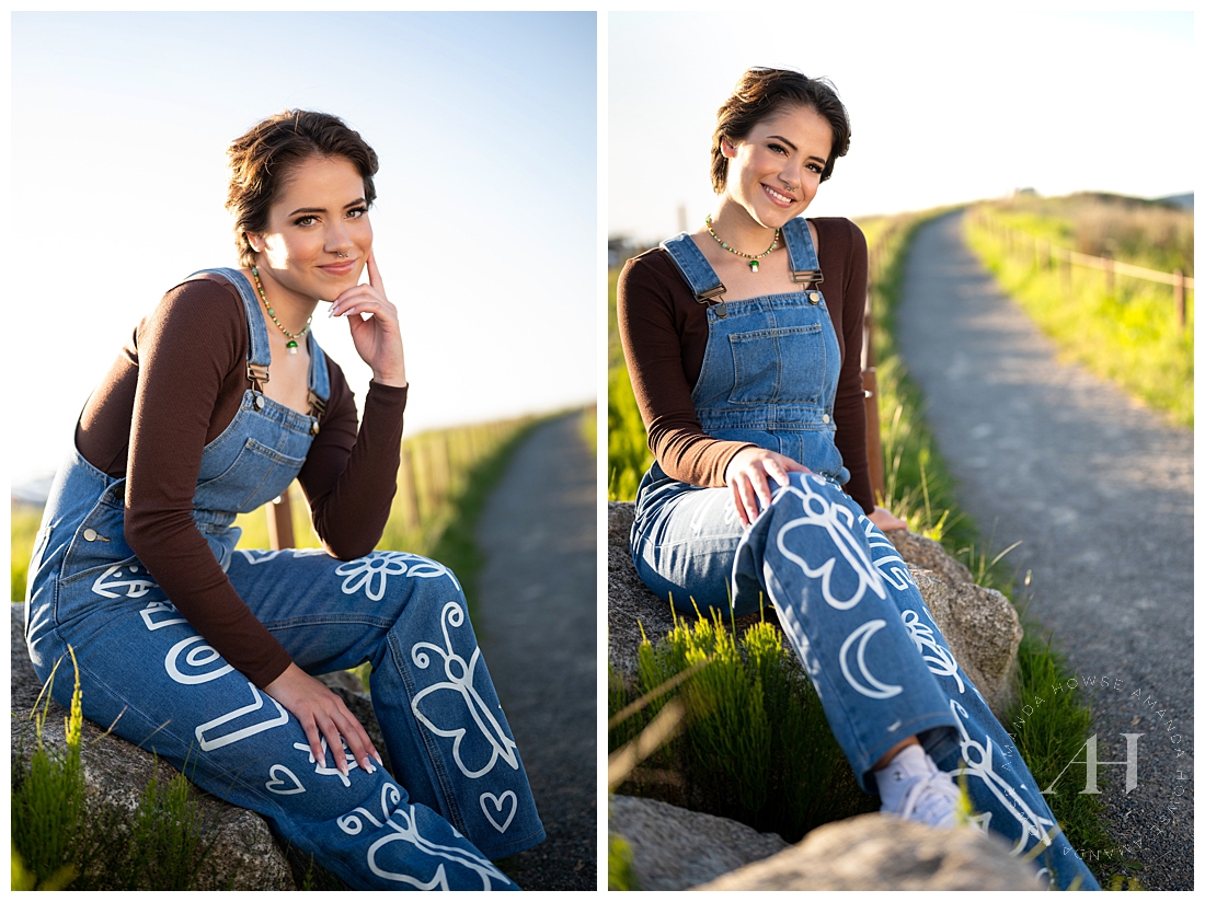 Early May Senior Portraits at Pt. Defiance Park | Decorated Overalls and Long Sleeve Shirt | Photographed by the best Tacoma, Washington Senior Photographer Amanda Howse