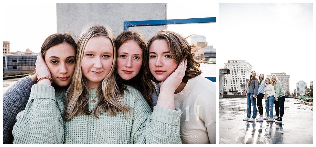 Winter Portrait Ideas with Your Friends | Rooftop Senior Year Photos | Photographed by the best Tacoma, Washington Senior Photographer Amanda Howse