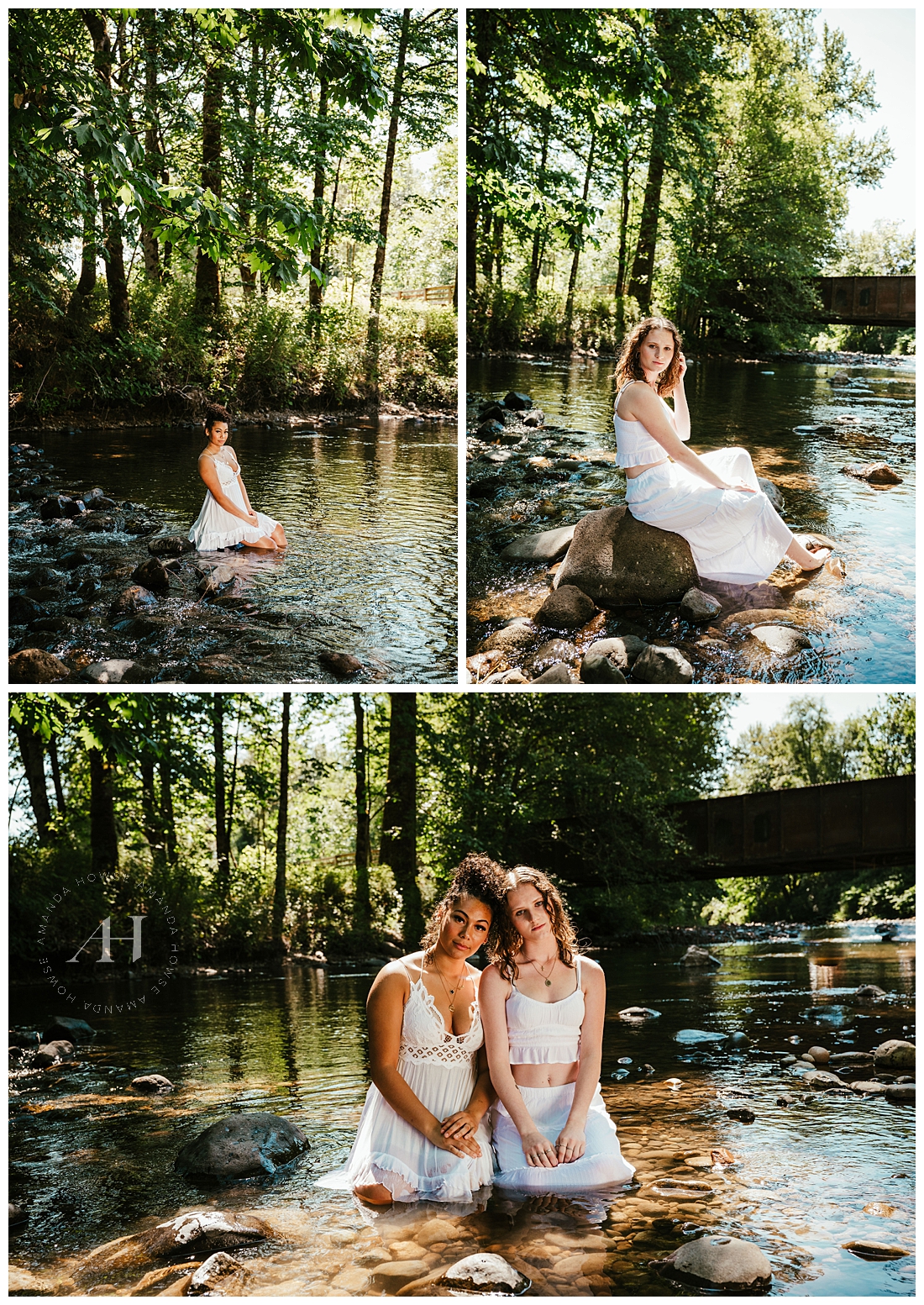 PNW Model Team River Shoot in Washington Summer | Ideas For White Dresses in the Water | Photographed by the Best Tacoma, Washington Senior Photographer Amanda Howse Photography