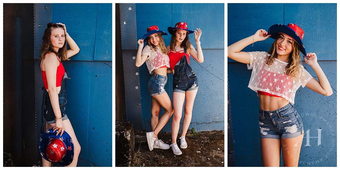 Themed Outfit Ideas For 4th of July | Overall Shorts and Cowgirl Hats | Photographed by the Best Tacoma, Washington Senior Photographer Amanda Howse Photography